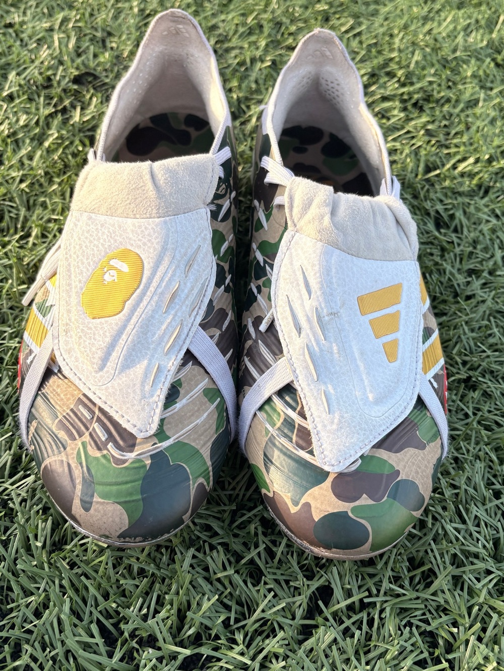 Bape Men's Camo Athletic Shoes with White and Yellow Accents
